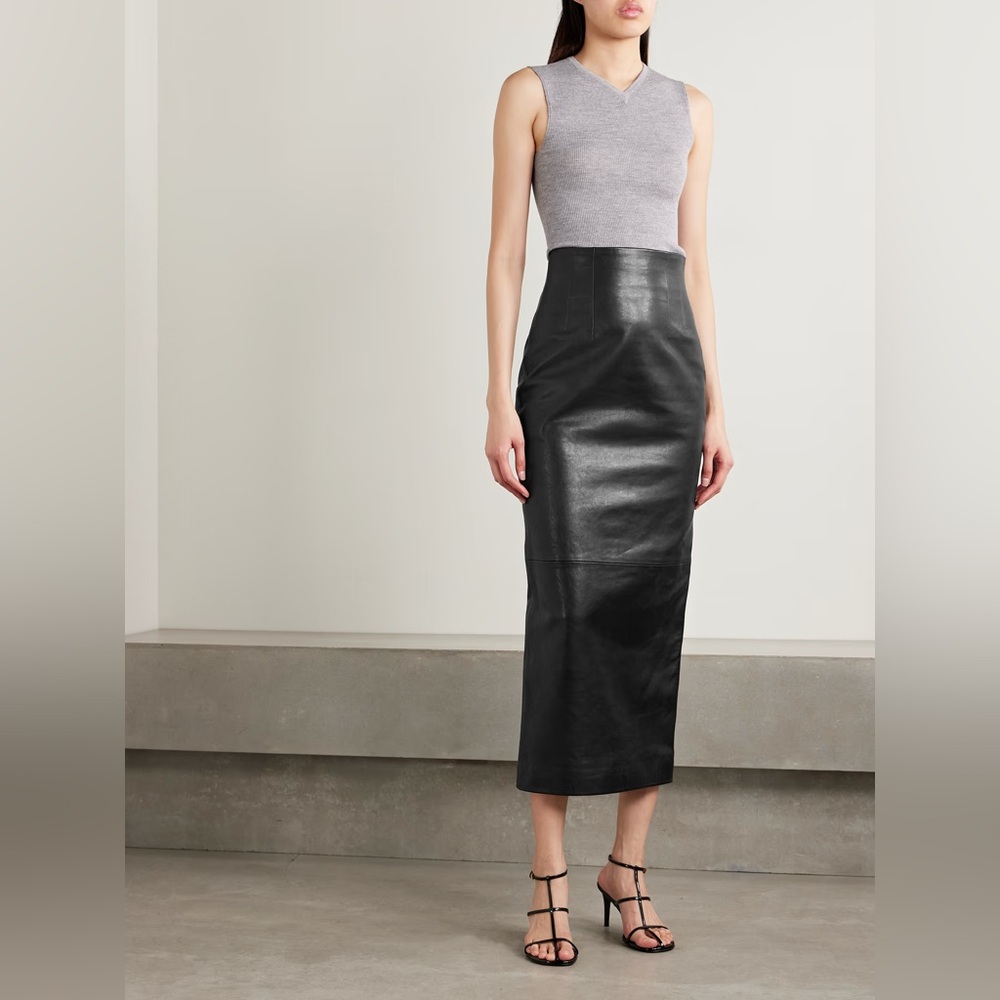 KHAITE Loxley Leather Maxi Skirt Black Size 8